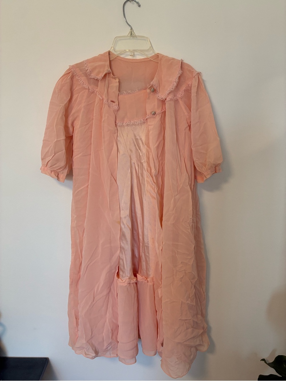 Vintage baby pink lace babydoll nightgown set 1960s coquette